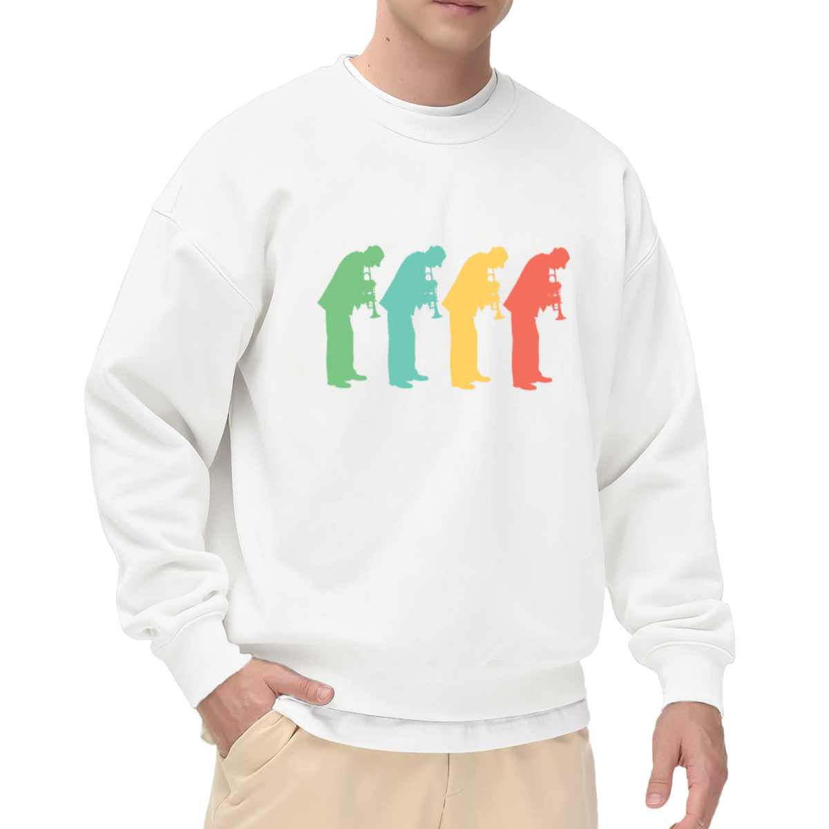 Jazz Trumpet Player Silhouettes Retro Crewneck Sweatshirt | Colorful Musician Row Graphic Pullover, Jazz Music Lover Gift