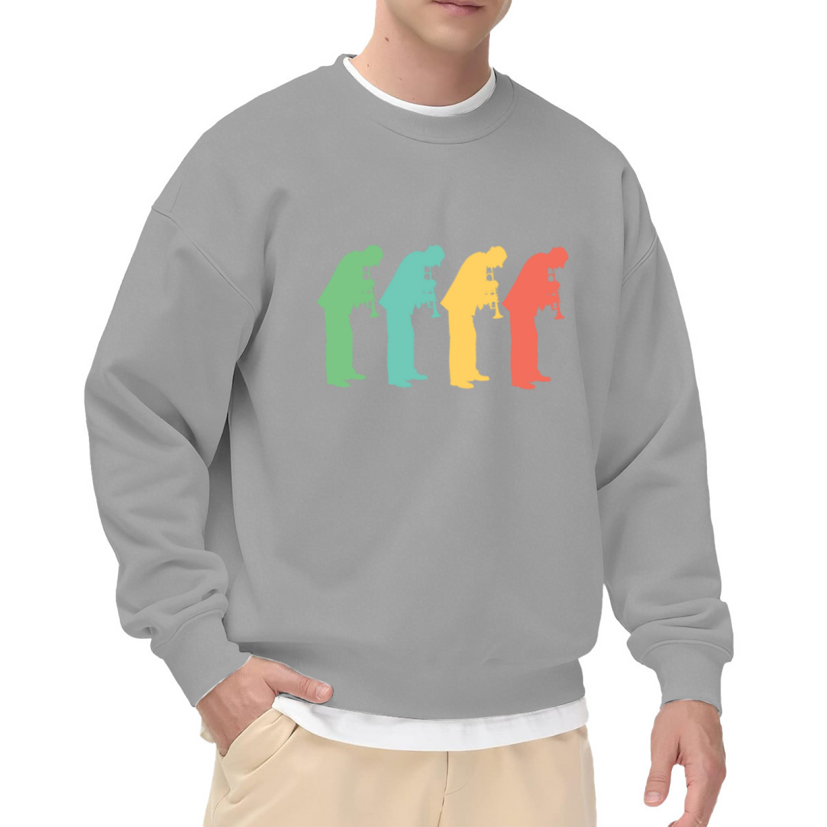 Jazz Trumpet Player Silhouettes Retro Crewneck Sweatshirt | Colorful Musician Row Graphic Pullover, Jazz Music Lover Gift