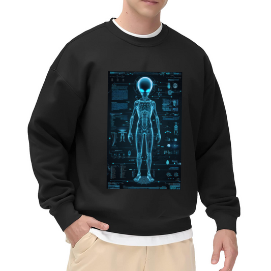 Alien Anatomy X-Ray HUD Crewneck Sweatshirt with Sci-Fi Hologram Design