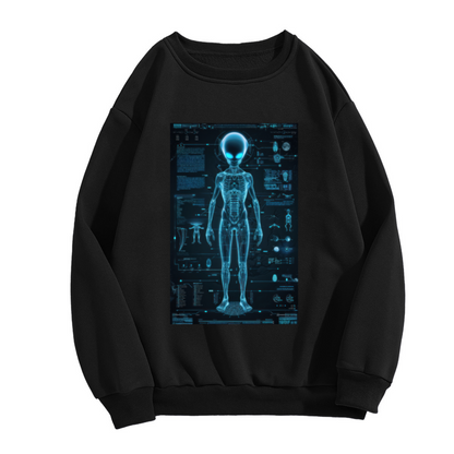 Alien Anatomy X-Ray HUD Crewneck Sweatshirt with Sci-Fi Hologram Design