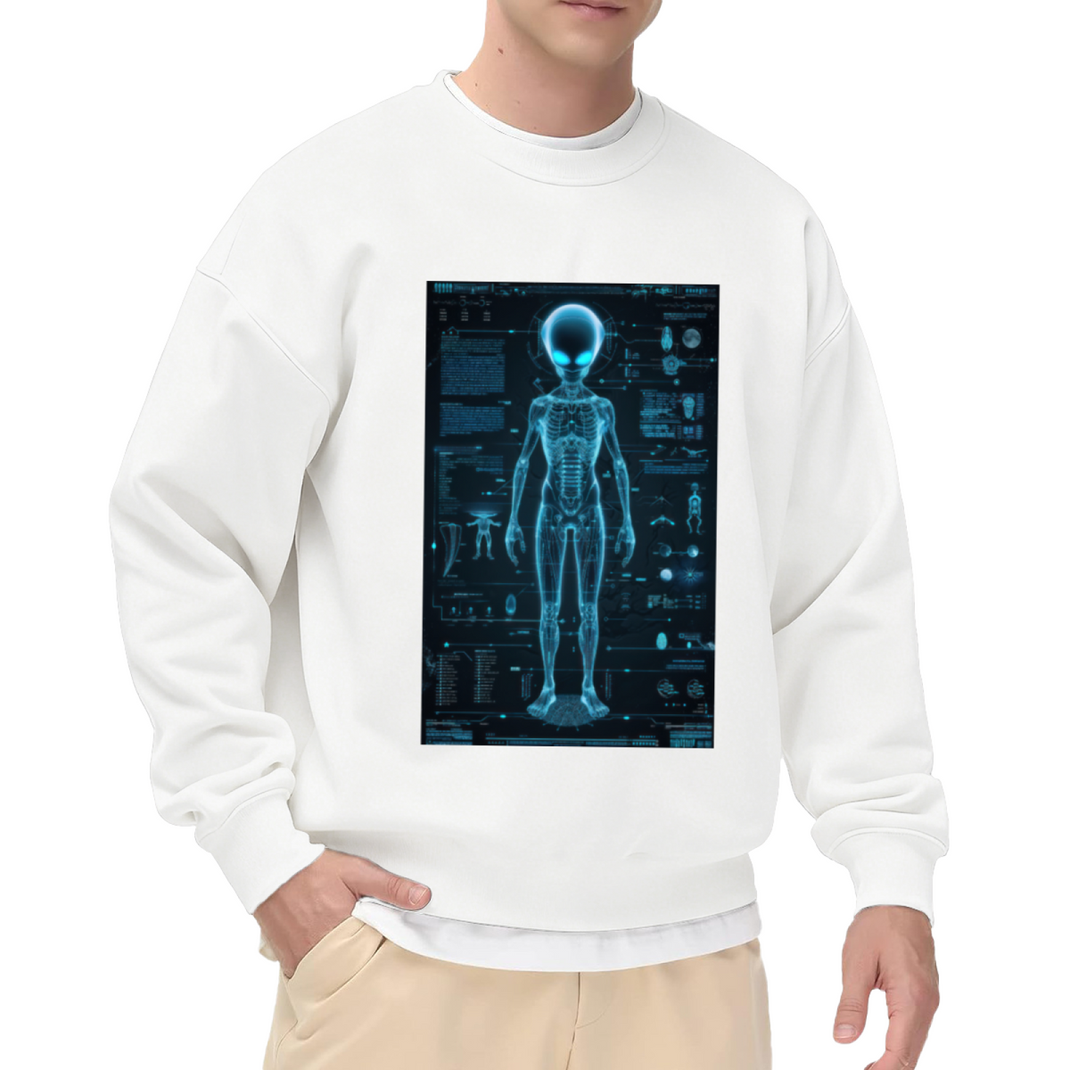 Alien Anatomy X-Ray HUD Crewneck Sweatshirt with Sci-Fi Hologram Design