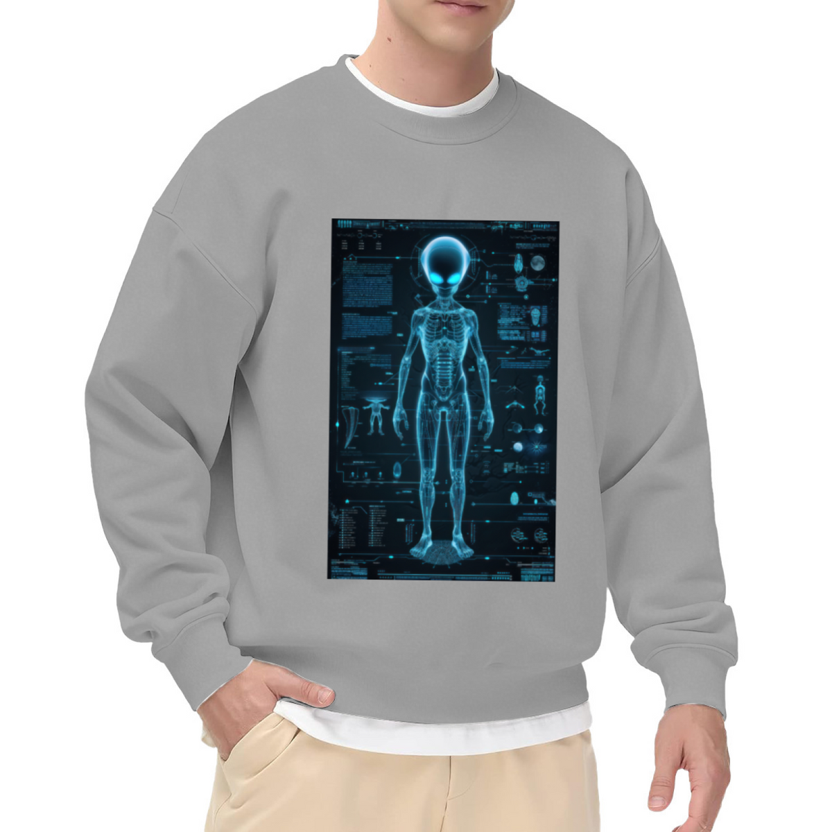 Alien Anatomy X-Ray HUD Crewneck Sweatshirt with Sci-Fi Hologram Design