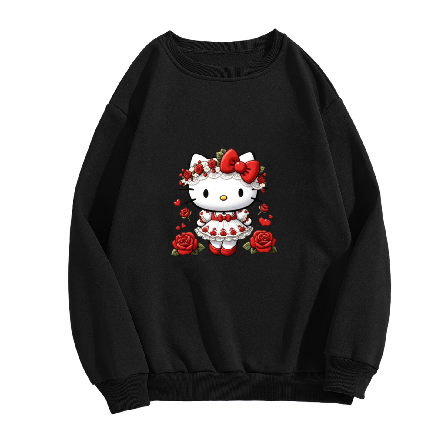 Rose?Floral Dress Hello Kitty Gothic?Romance Crewneck Sweatshirt