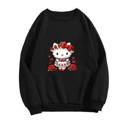 Rose?Floral Dress Hello Kitty Gothic?Romance Crewneck Sweatshirt