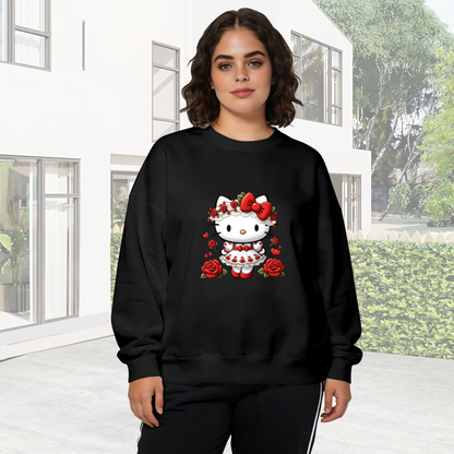 Rose?Floral Dress Hello Kitty Gothic?Romance Crewneck Sweatshirt