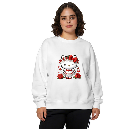 Rose?Floral Dress Hello Kitty Gothic?Romance Crewneck Sweatshirt