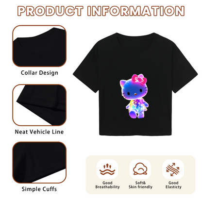 Cute Hello Kitty & Tiny Friends Graphic White Cropped Tee