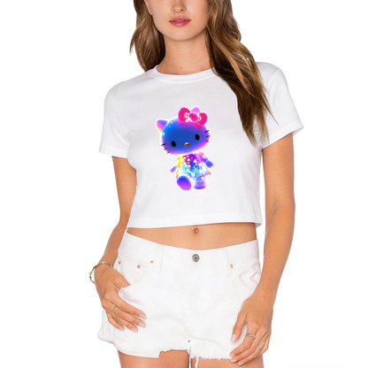Cute Hello Kitty & Tiny Friends Graphic White Cropped Tee