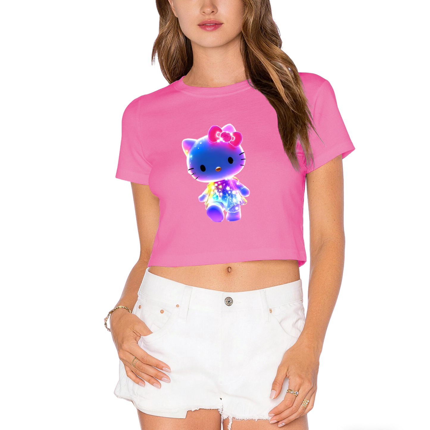Cute Hello Kitty & Tiny Friends Graphic White Cropped Tee
