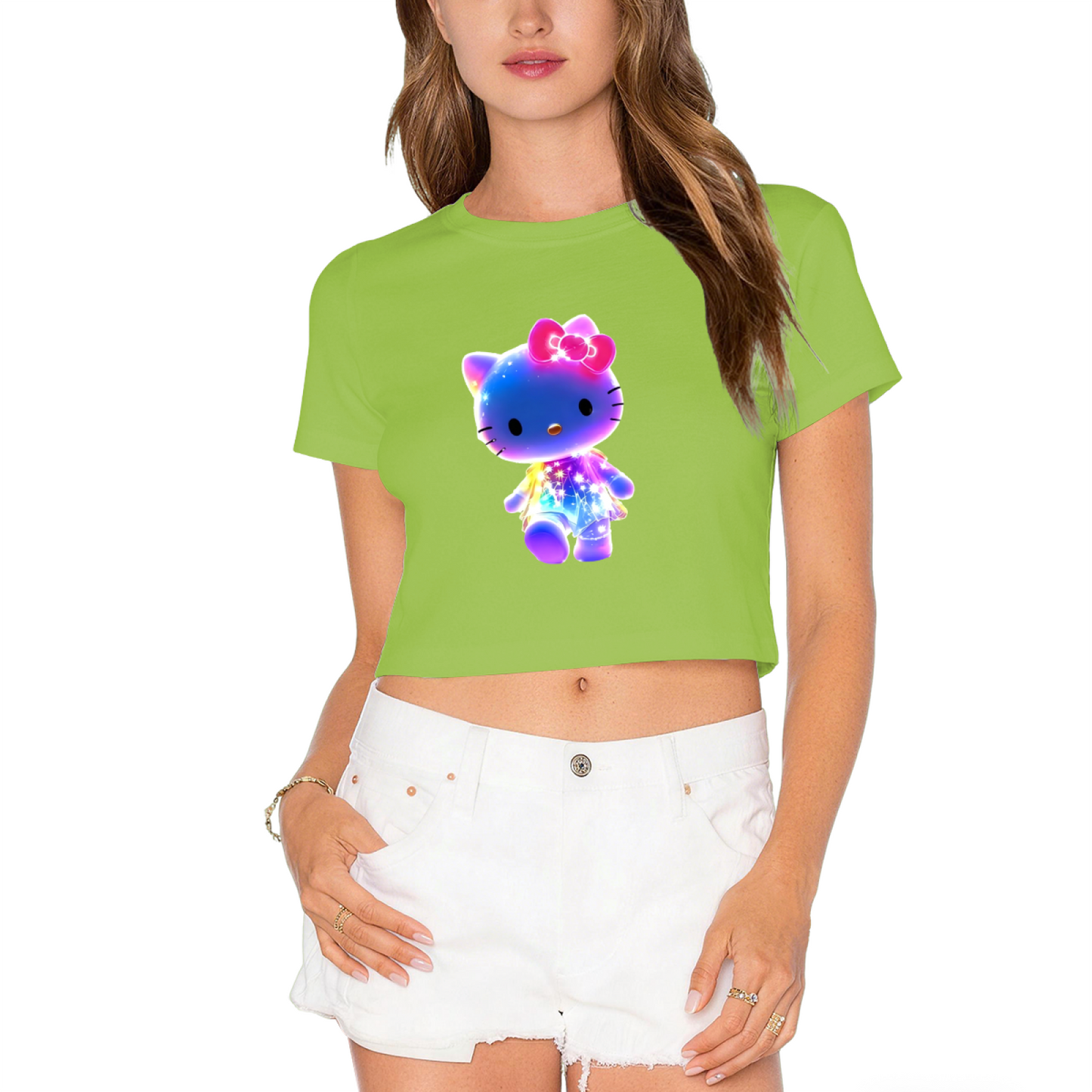 Cute Hello Kitty & Tiny Friends Graphic White Cropped Tee