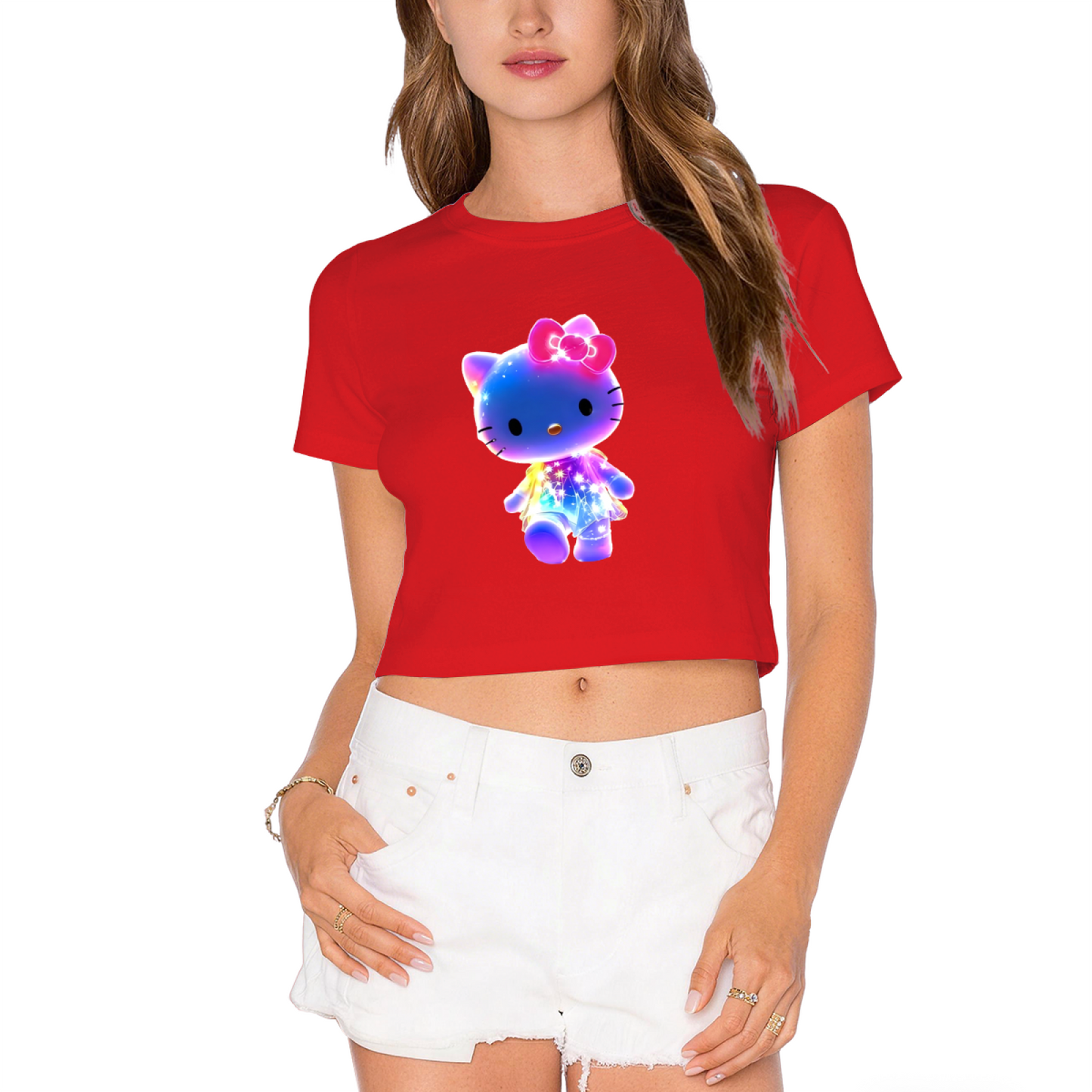 Cute Hello Kitty & Tiny Friends Graphic White Cropped Tee