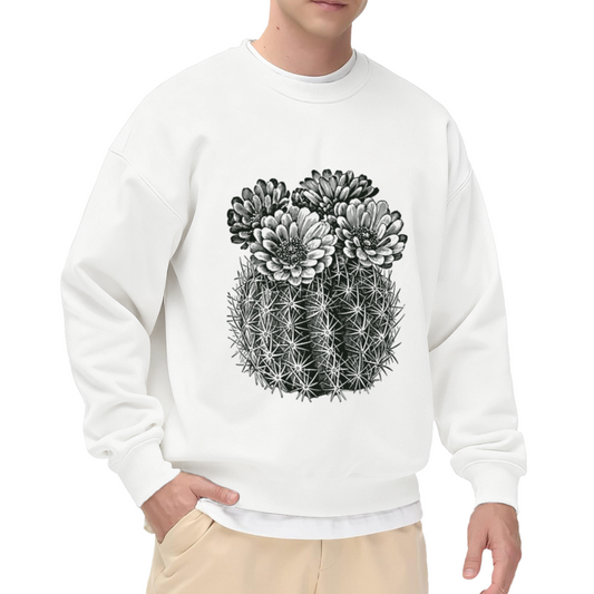 Blooming Cactus Botanical Crewneck Sweatshirt, Monochrome Succulent Flower Pullover, Plant Lover Gift