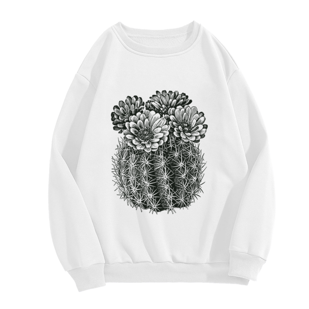 Blooming Cactus Botanical Crewneck Sweatshirt, Monochrome Succulent Flower Pullover, Plant Lover Gift