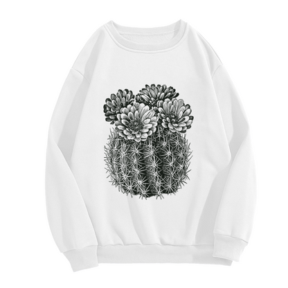 Blooming Cactus Botanical Crewneck Sweatshirt, Monochrome Succulent Flower Pullover, Plant Lover Gift