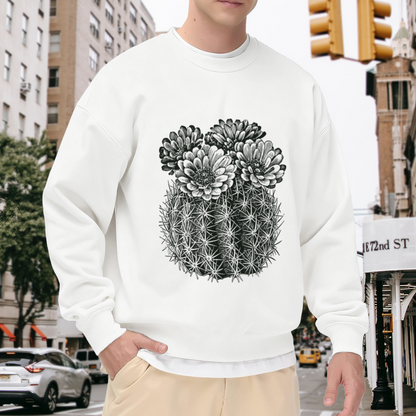 Blooming Cactus Botanical Crewneck Sweatshirt, Monochrome Succulent Flower Pullover, Plant Lover Gift