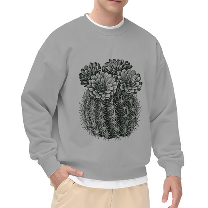 Blooming Cactus Botanical Crewneck Sweatshirt, Monochrome Succulent Flower Pullover, Plant Lover Gift