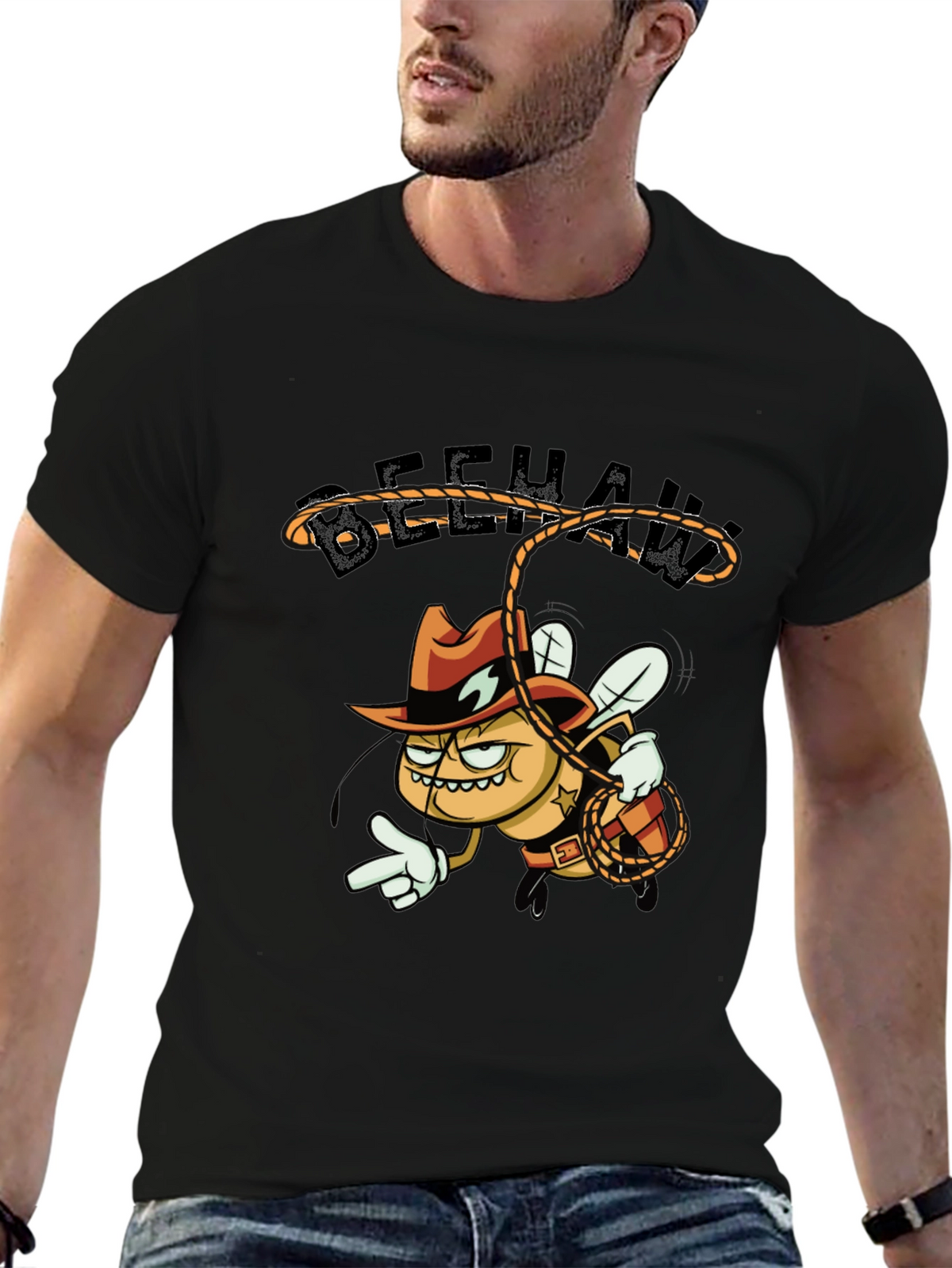 Beehaw Cartoon Graphic Black T-Shirt