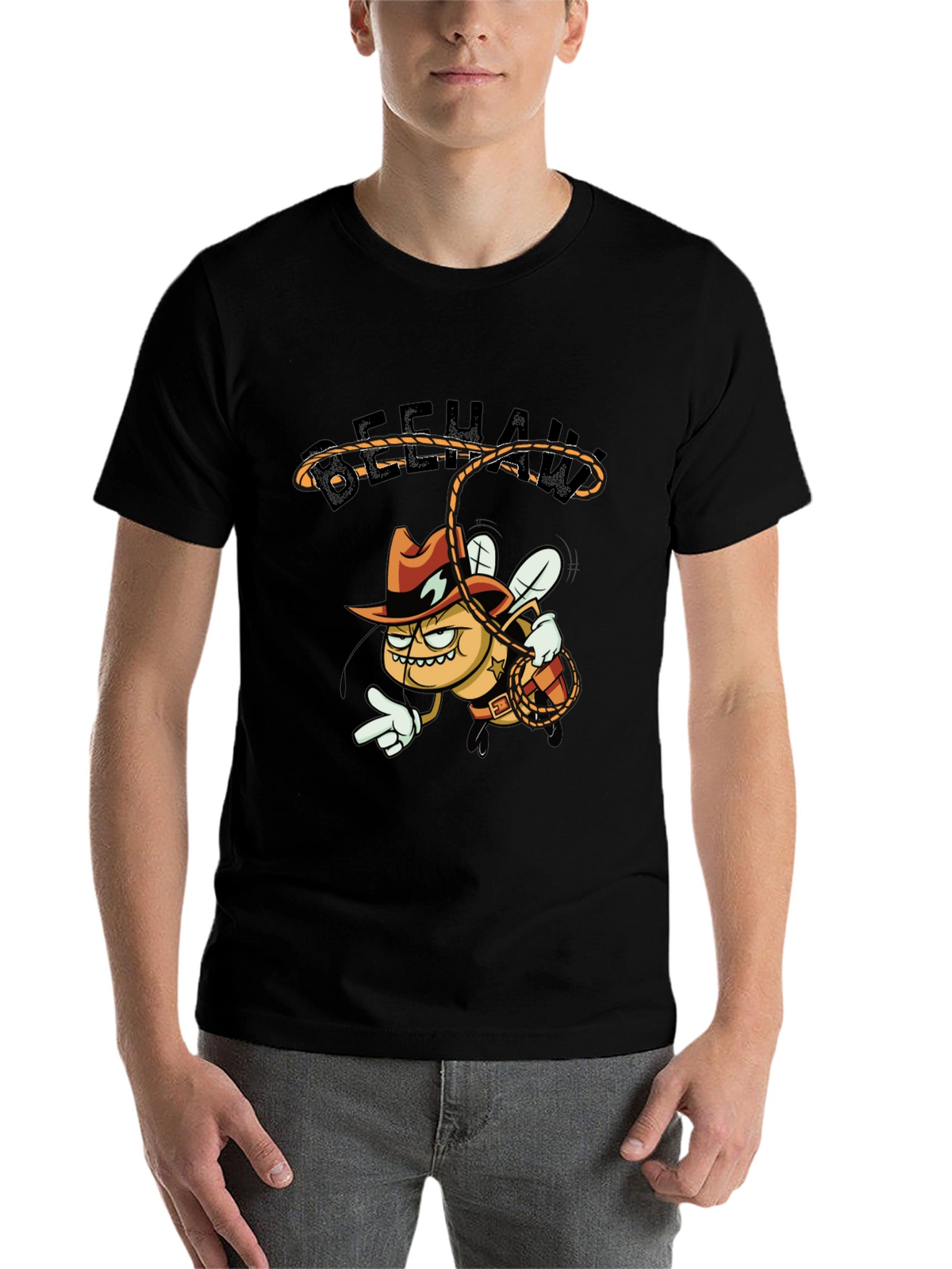 Beehaw Cartoon Graphic Black T-Shirt