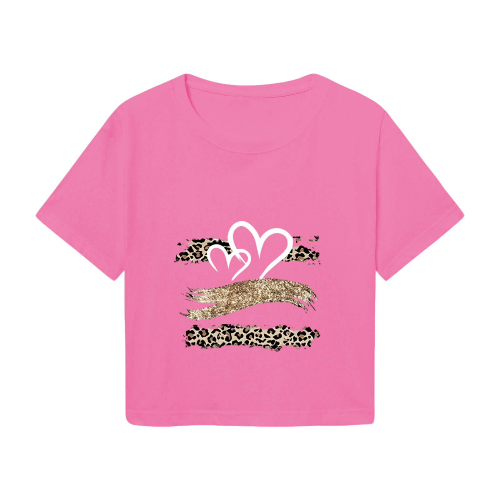 Leopard Glitter Heart Y2K Pink Crop Top