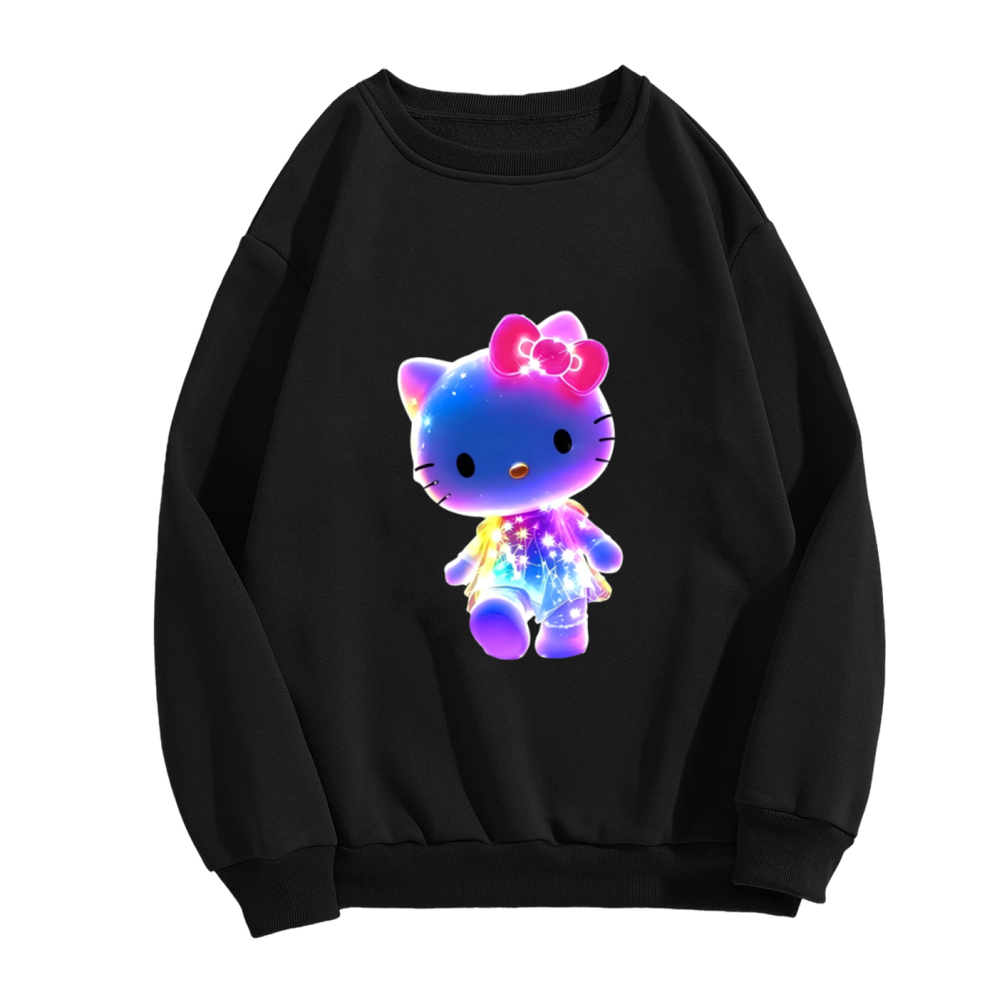 Glowing Galaxy Neon Hello Kitty Eye?Catching Crewneck Sweatshirt