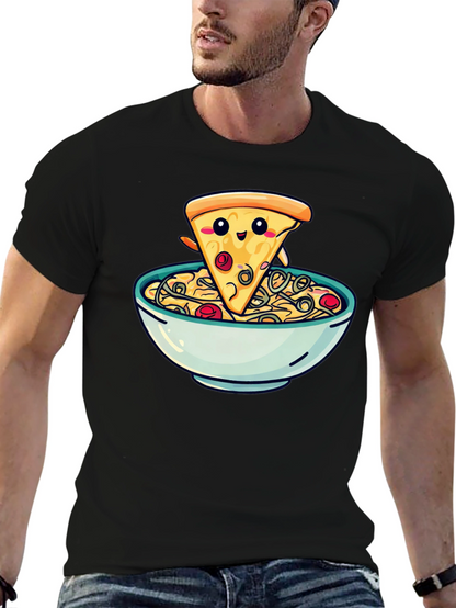 Cute Pizza Slice in Bowl Graphic T-Shirt