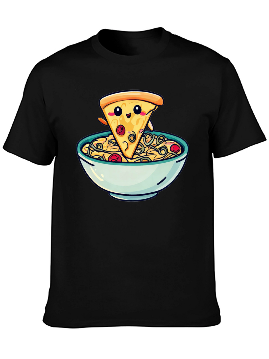 Cute Pizza Slice in Bowl Graphic T-Shirt
