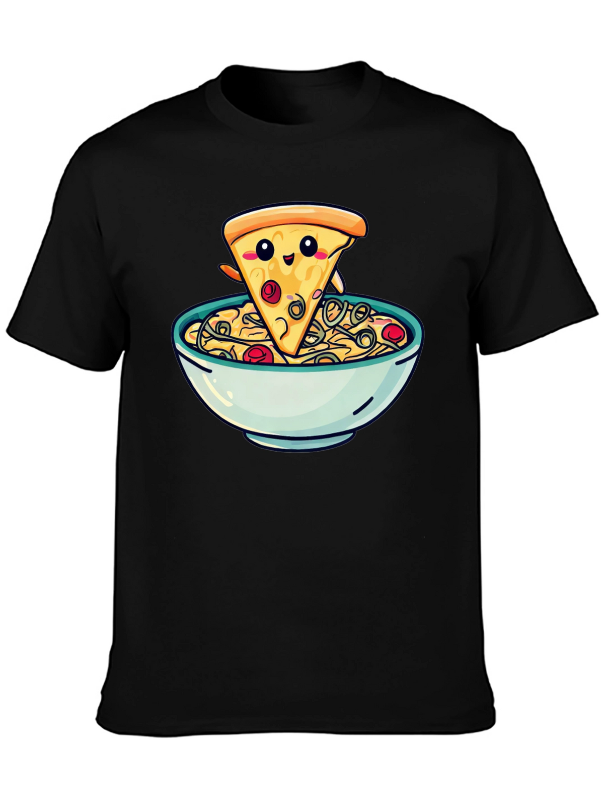Cute Pizza Slice in Bowl Graphic T-Shirt