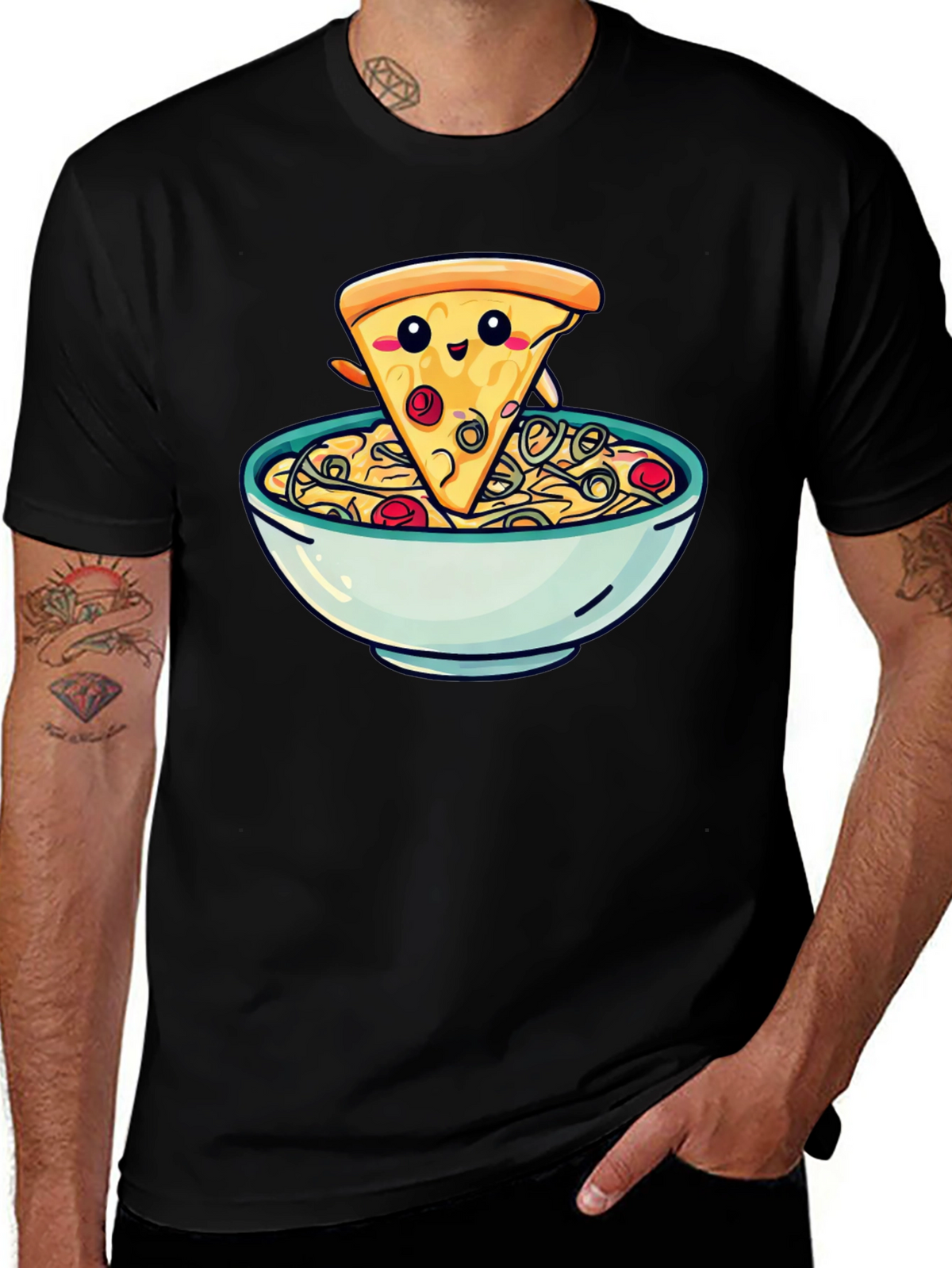 Cute Pizza Slice in Bowl Graphic T-Shirt