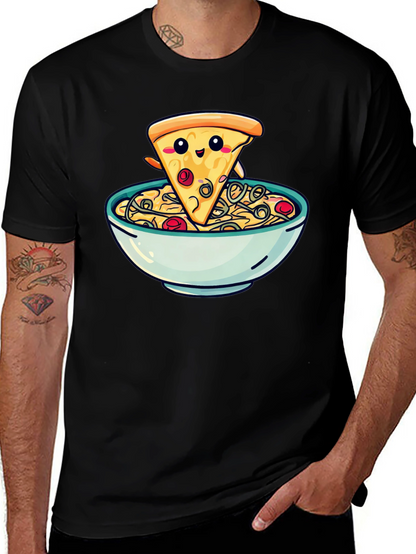 Cute Pizza Slice in Bowl Graphic T-Shirt