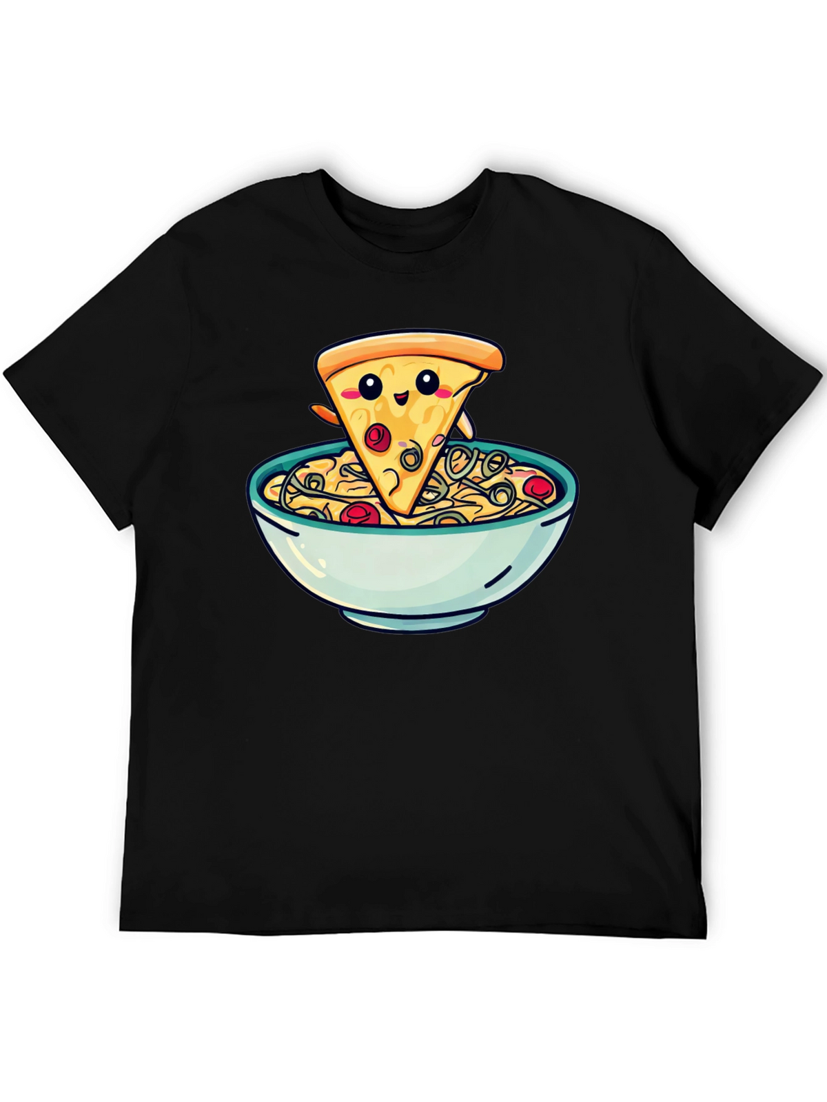Cute Pizza Slice in Bowl Graphic T-Shirt