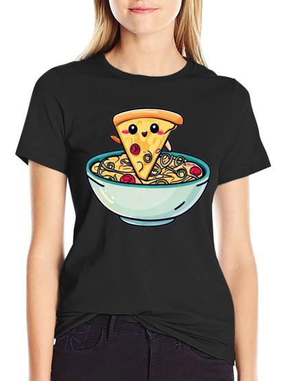 Cute Pizza Slice in Bowl Graphic T-Shirt