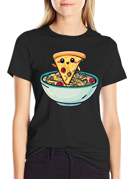 Cute Pizza Slice in Bowl Graphic T-Shirt