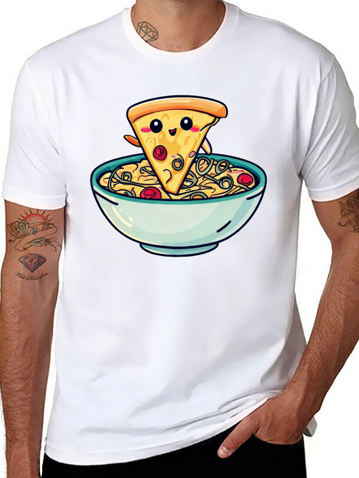 Cute Pizza Slice in Bowl Graphic T-Shirt