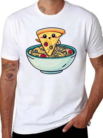 Cute Pizza Slice in Bowl Graphic T-Shirt