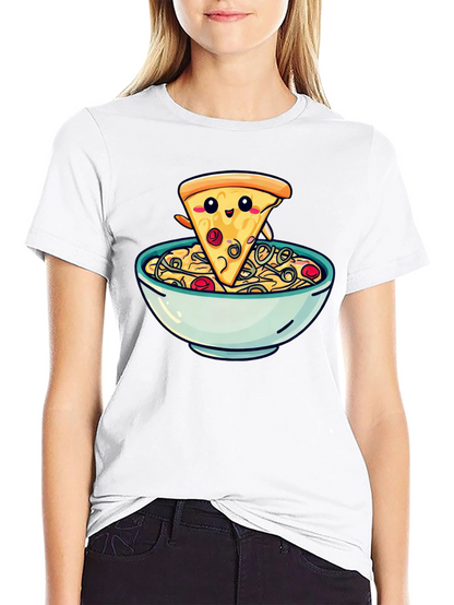 Cute Pizza Slice in Bowl Graphic T-Shirt
