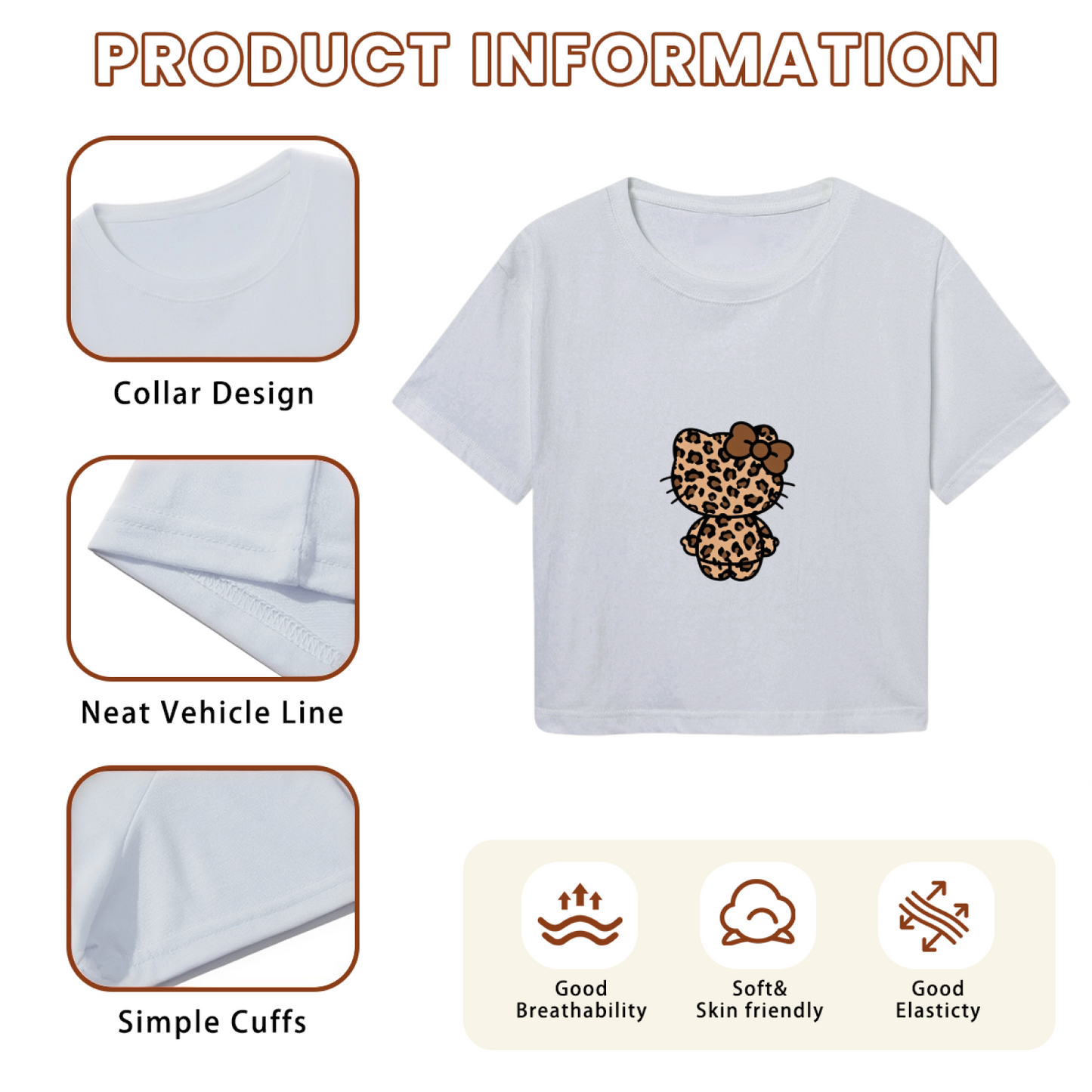 Stylish Leopard Hello Kitty Graphic Y2K Fashion Crop Top