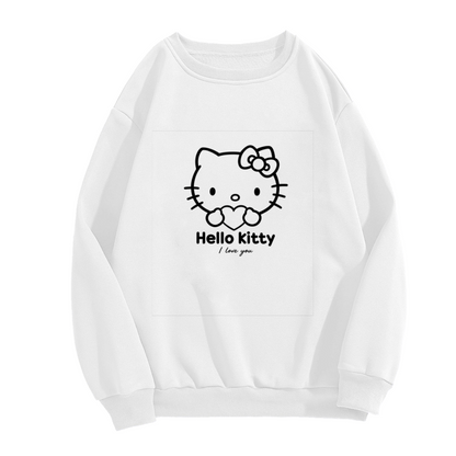 Minimal Line Art Hello Kitty Love Theme Crewneck Sweatshirt