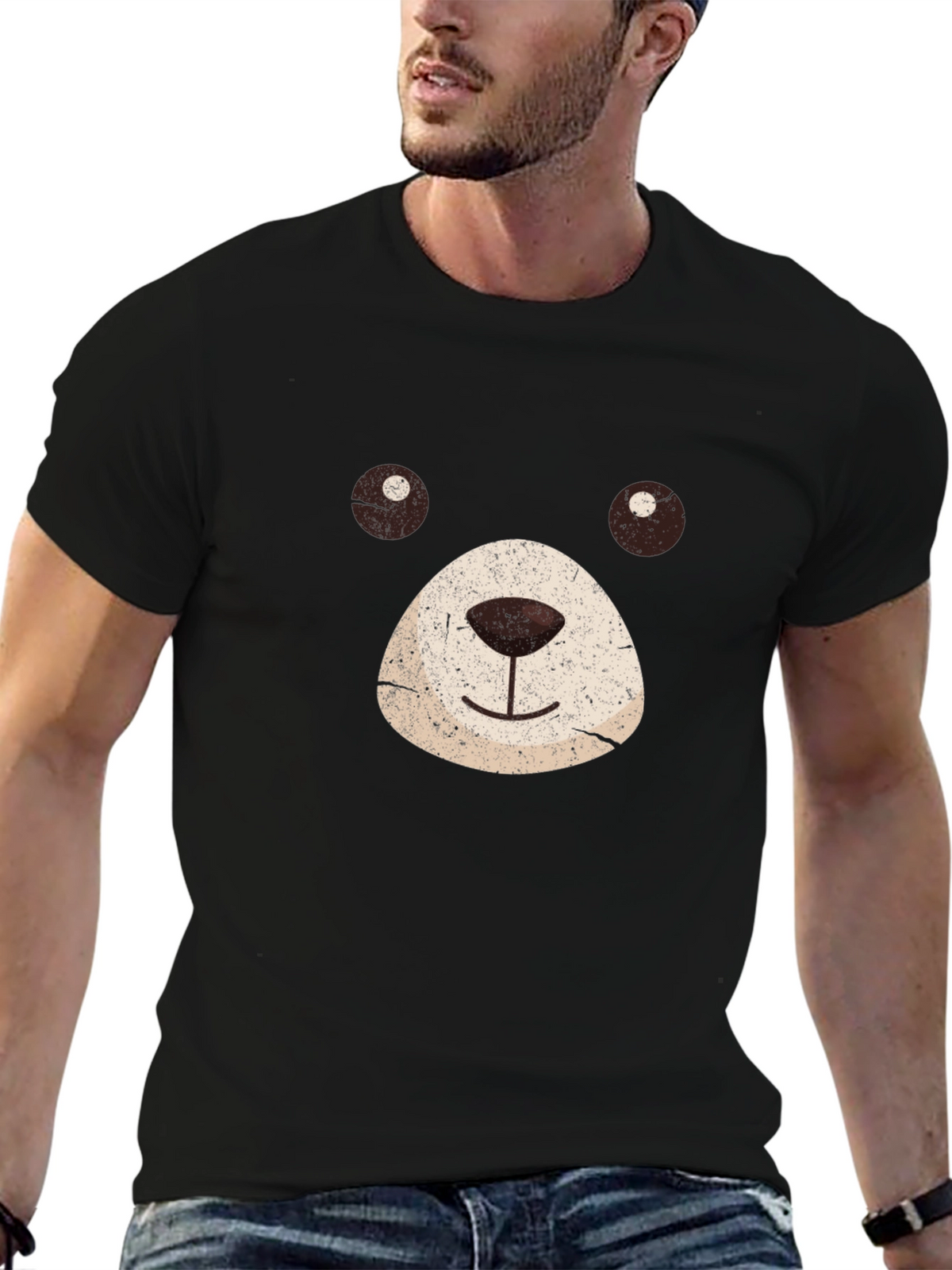 Bear Face Graphic Black T-Shirt