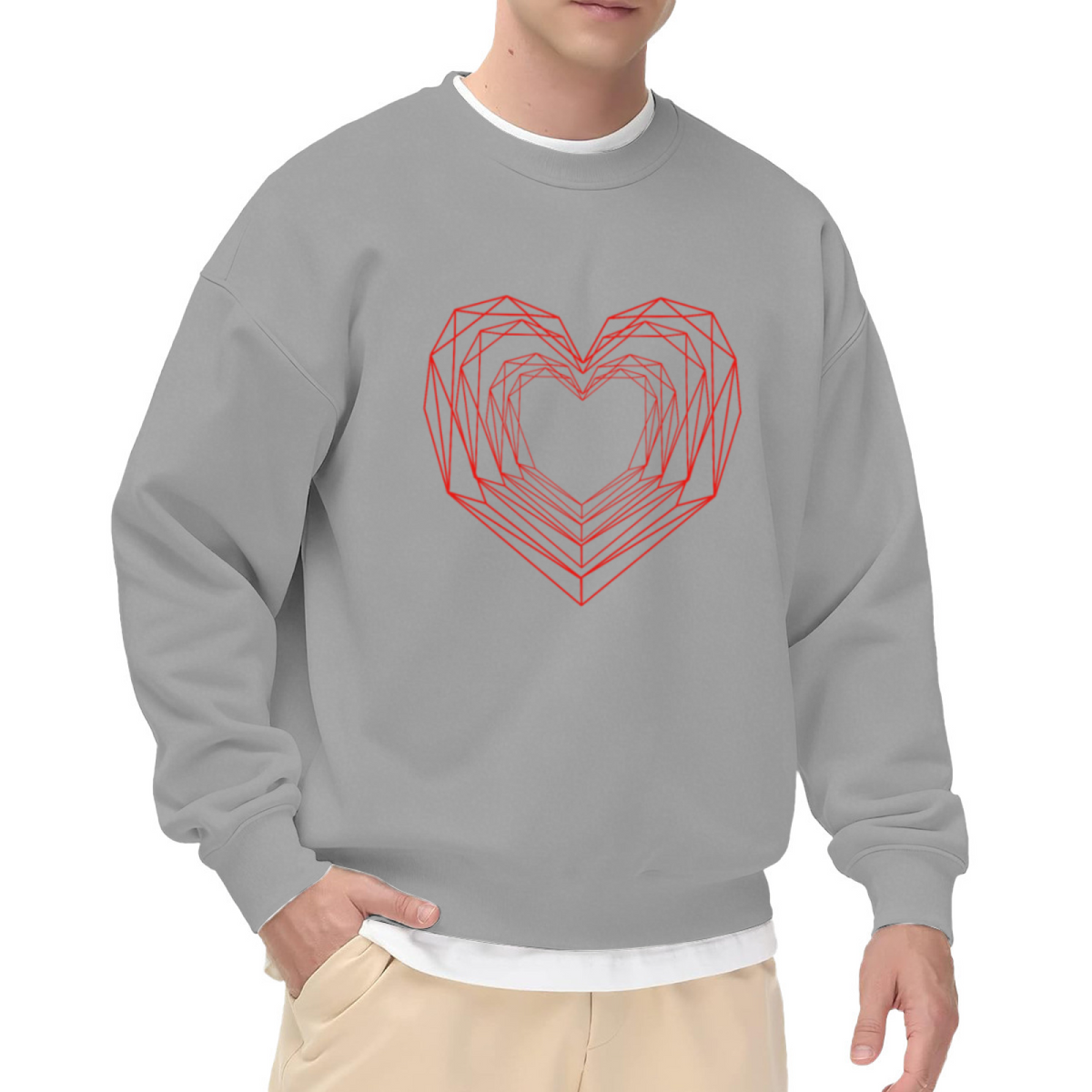 Geometric Wireframe Heart Minimalist Crewneck Sweatshirt | Modern Abstract Love Line Art Pullover, Valentine's Day Gift