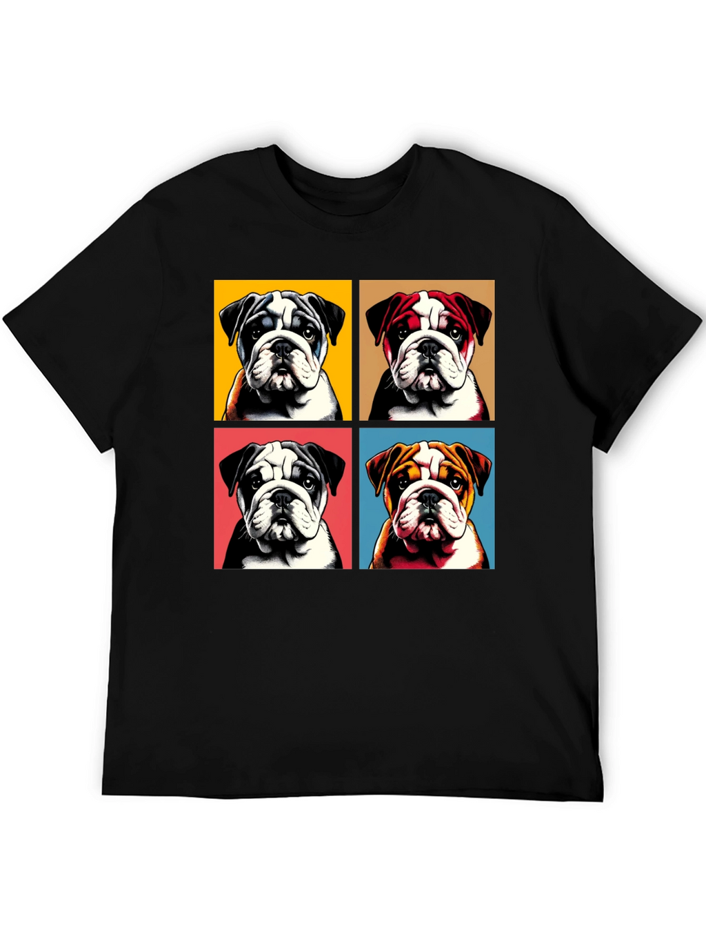 Bulldog Pop Art Graphic Tee - Black Cotton Blend