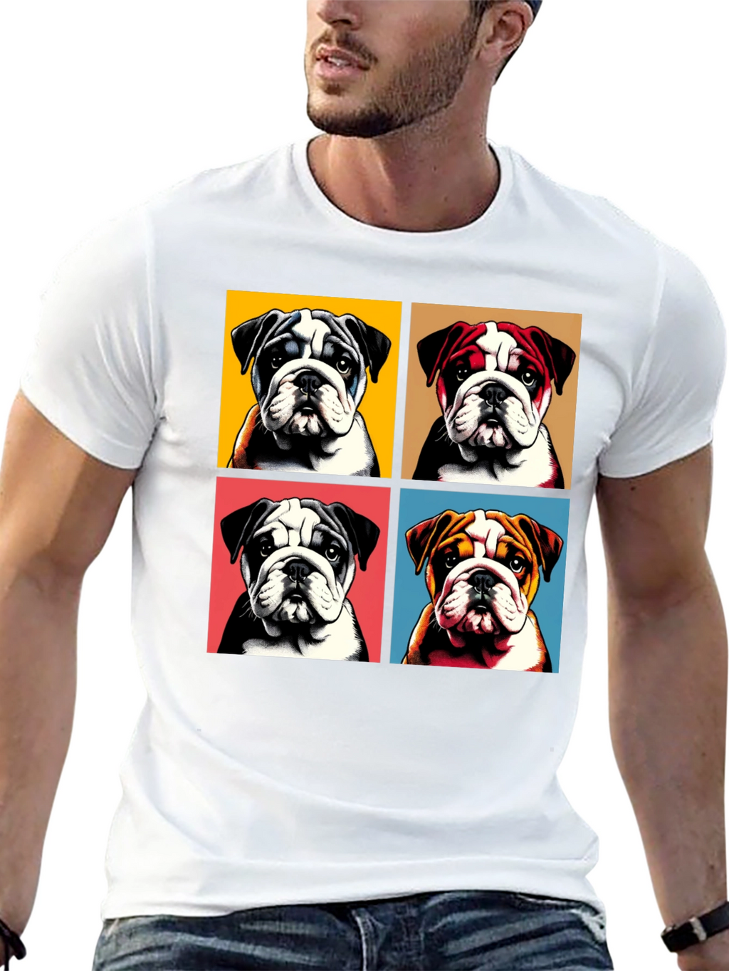 Bulldog Pop Art Graphic Tee - Black Cotton Blend