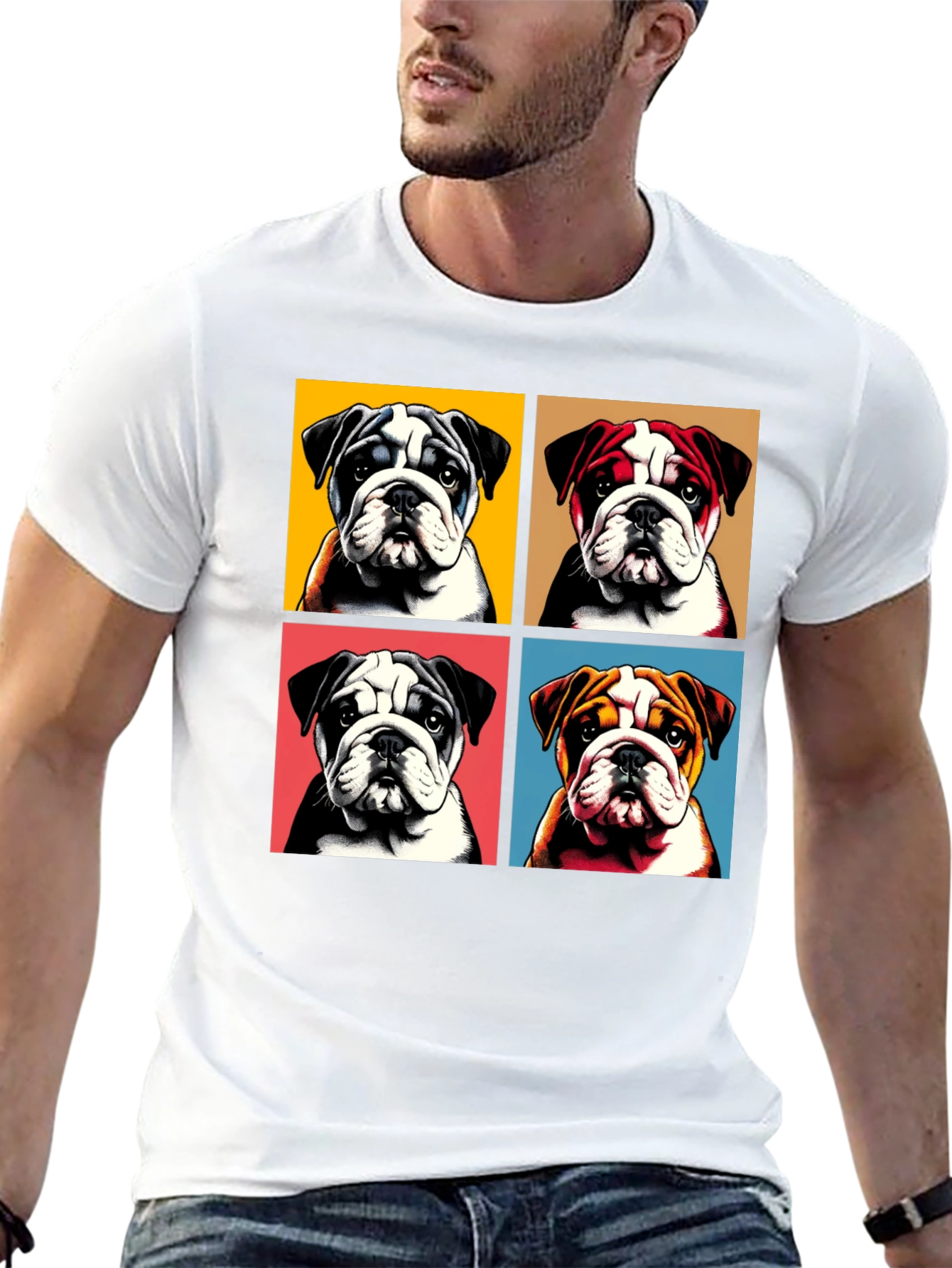 Bulldog Pop Art Graphic Tee - Black Cotton Blend