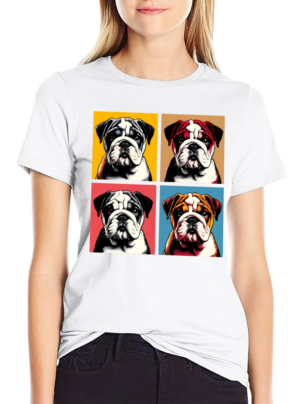 Bulldog Pop Art Graphic Tee - Black Cotton Blend