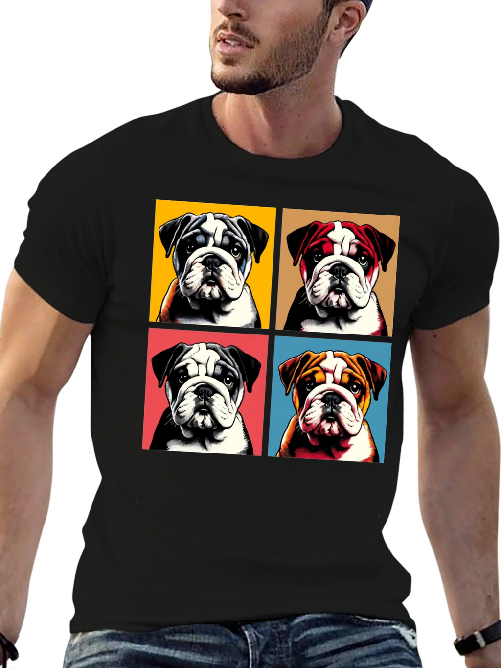 Bulldog Pop Art Graphic Tee - Black Cotton Blend