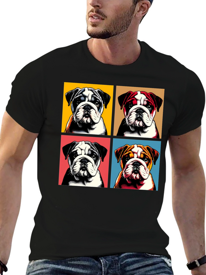 Bulldog Pop Art Graphic Tee - Black Cotton Blend