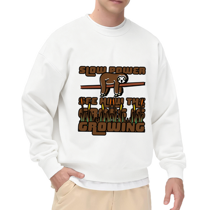 Slow Power Sloth Sweatshirt | Cartoon Sloth Weekend Vibes Graphic Crewneck, Chill Slow Living Pullover Top, Funny Gift for Lazy Days