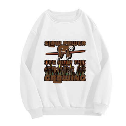 Slow Power Sloth Sweatshirt | Cartoon Sloth Weekend Vibes Graphic Crewneck, Chill Slow Living Pullover Top, Funny Gift for Lazy Days