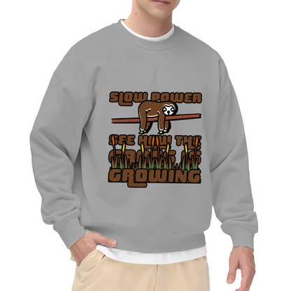 Slow Power Sloth Sweatshirt | Cartoon Sloth Weekend Vibes Graphic Crewneck, Chill Slow Living Pullover Top, Funny Gift for Lazy Days