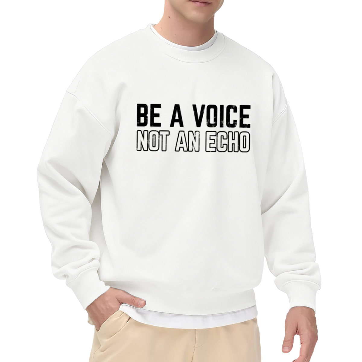 Be A Voice Not An Echo Sweatshirt | Inspirational Quote Graphic Crewneck, Self Expression Pullover Top, Empowerment Gift for Women Men