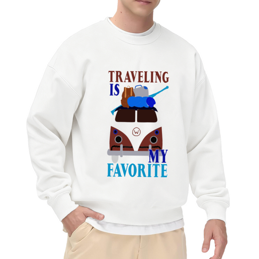 Traveling Is My Favorite Vintage Camper Van Crewneck Sweatshirt | Road Trip Camping Graphic Pullover, Van Life Gift